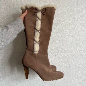 St. John's Bay Tan Heeled Boots with Fur Trim